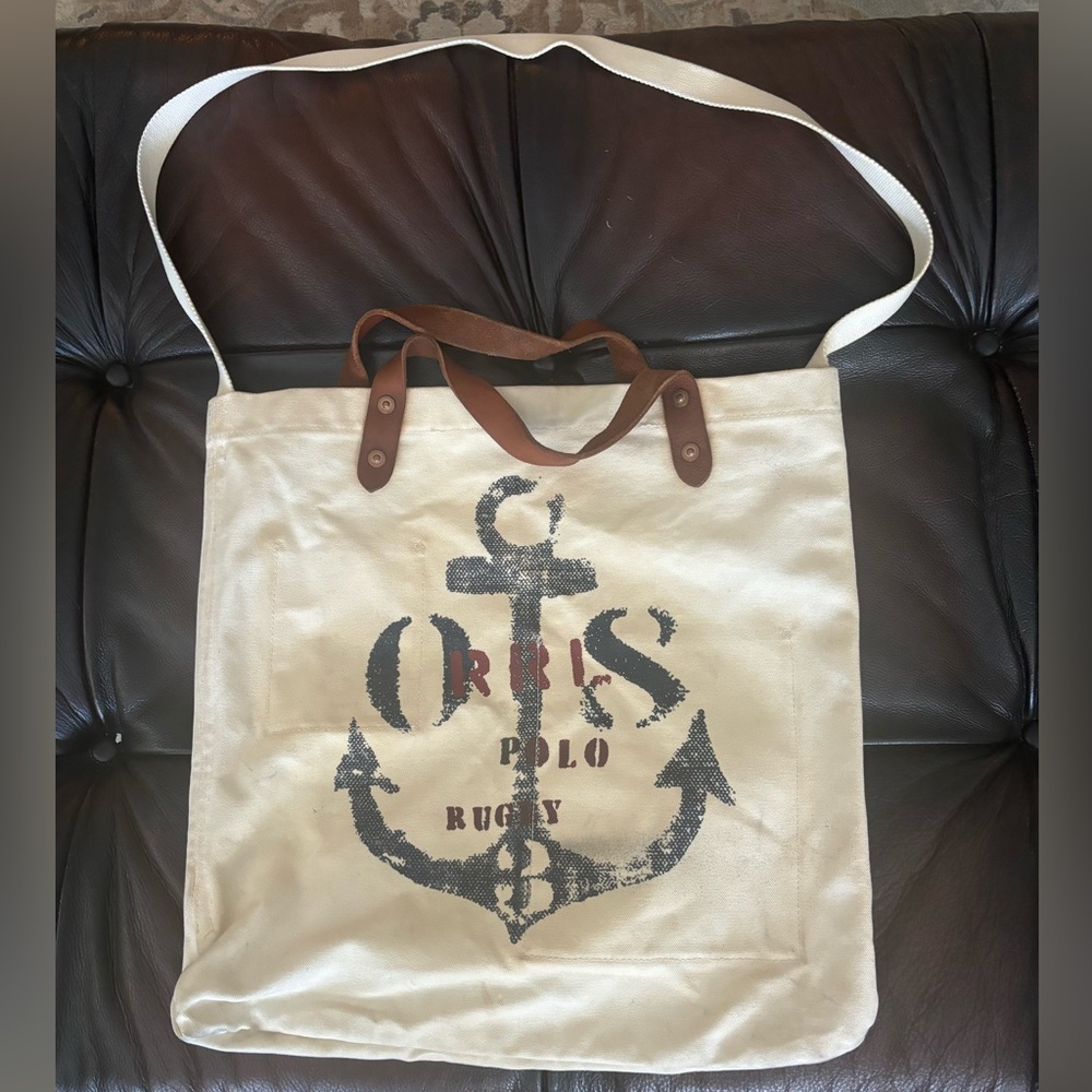 ✨RRL RALPH LAUREN Heavy Canvas Logo Print 2 Way Market Tote Bag UNISEX